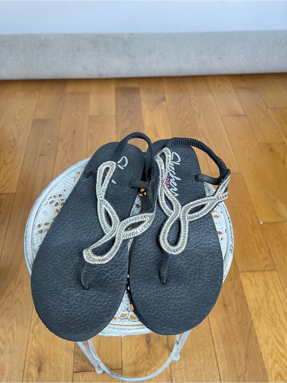 Skechers Black Sandals with Silver Beaded Twist